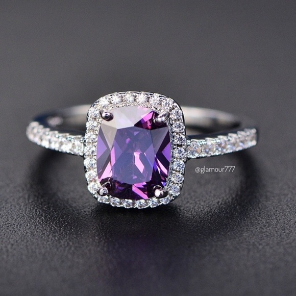 Jewelry - 🛍Purple Amethyst Princess Cut Halo Ring